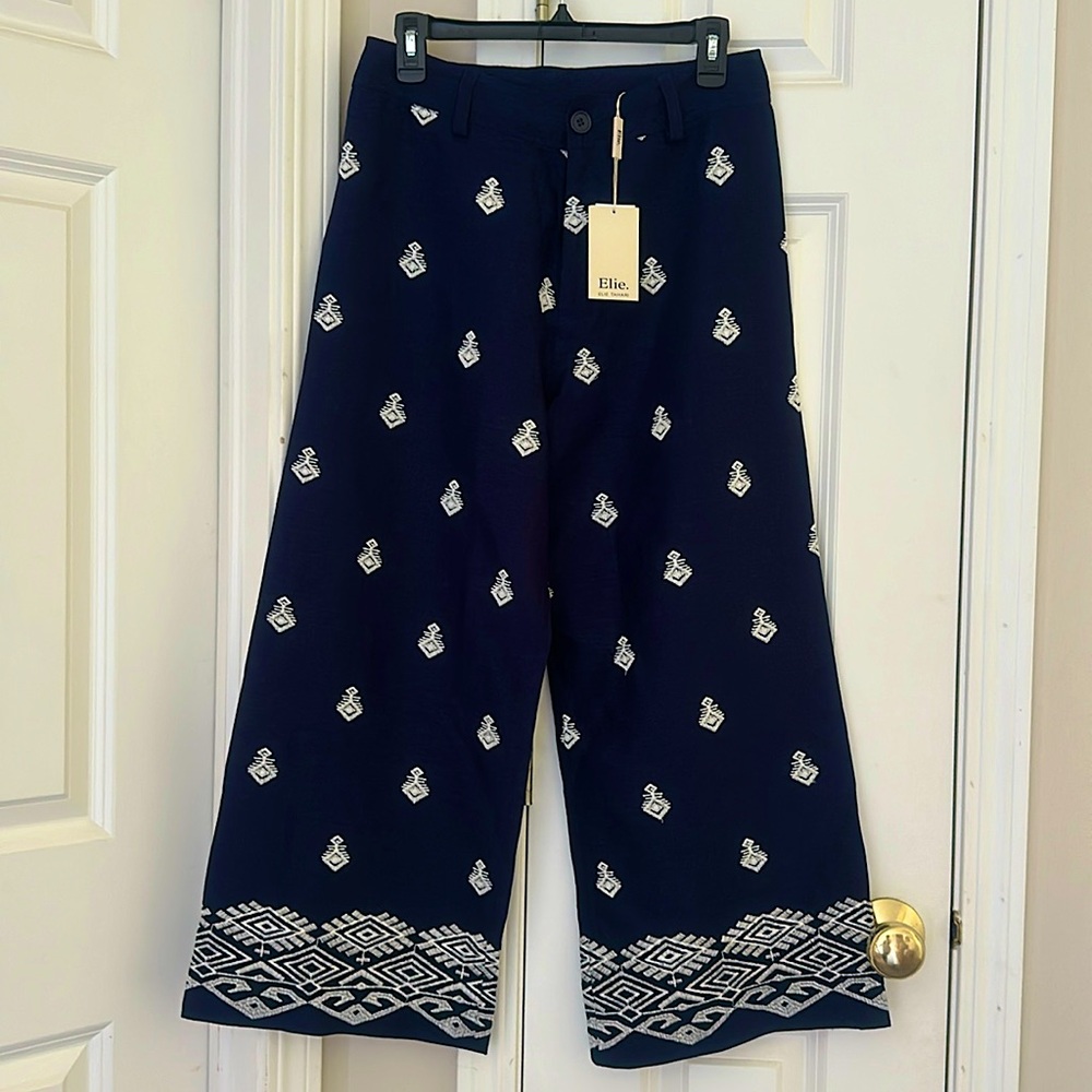 Elie Tahari linen blend wide leg pants